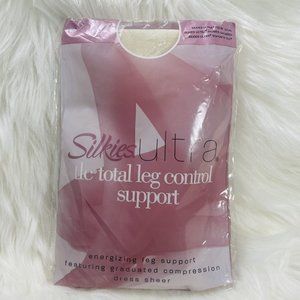 Silkies Ultra Control Support Sheer Pantyhose Large Off White Toe Enhanced 2004